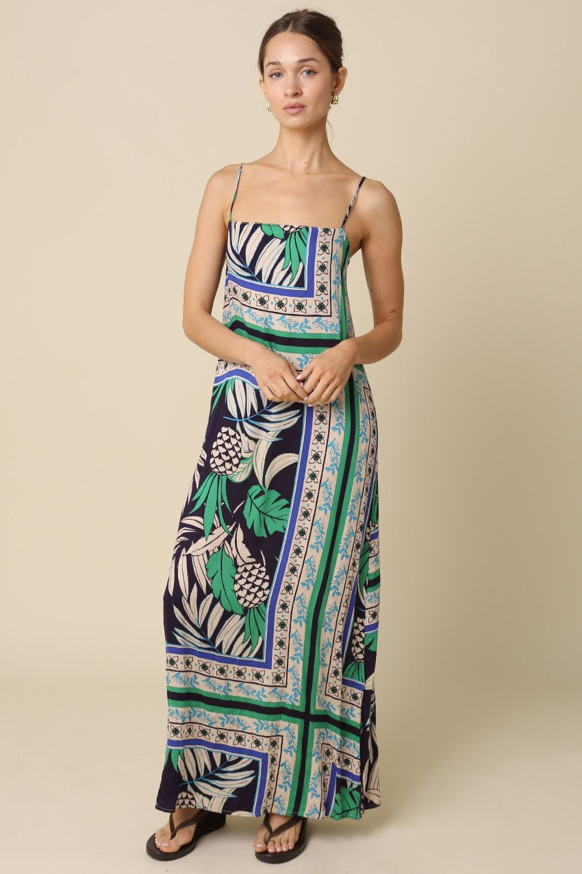 Belize Tropical Print Square Neck Maxi Dress
