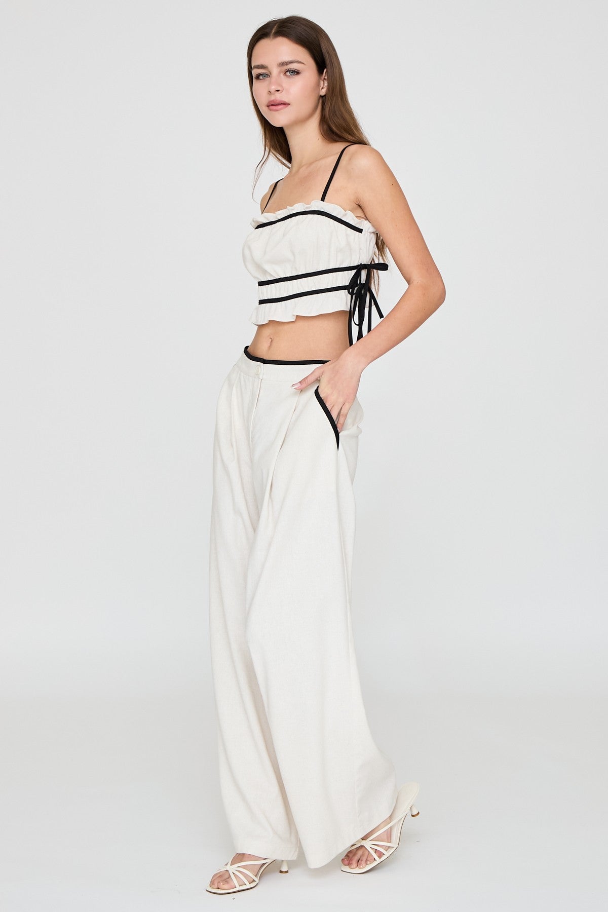 Mykonos Ruffle Crop Top & Wide Leg Pants Set