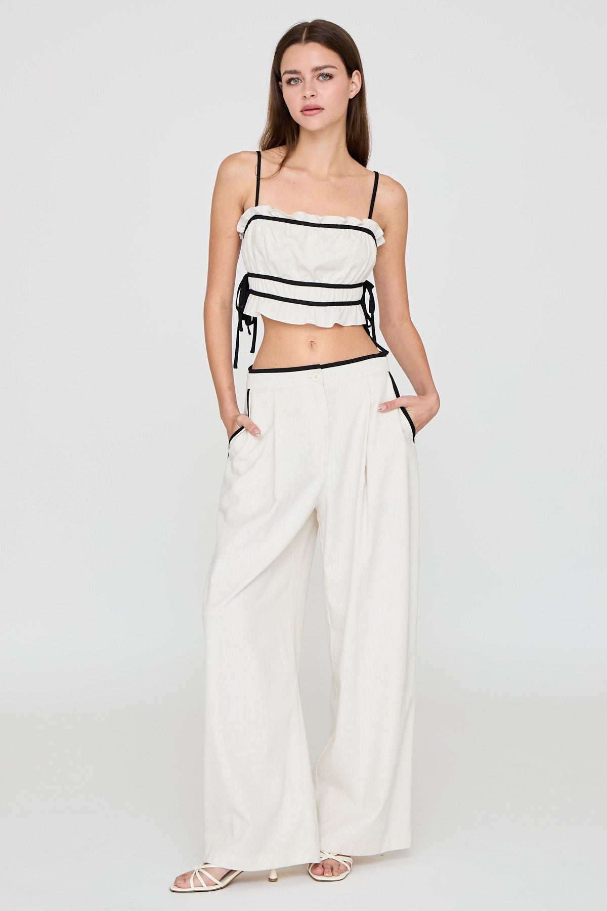 Mykonos Ruffle Crop Top & Wide Leg Pants Set
