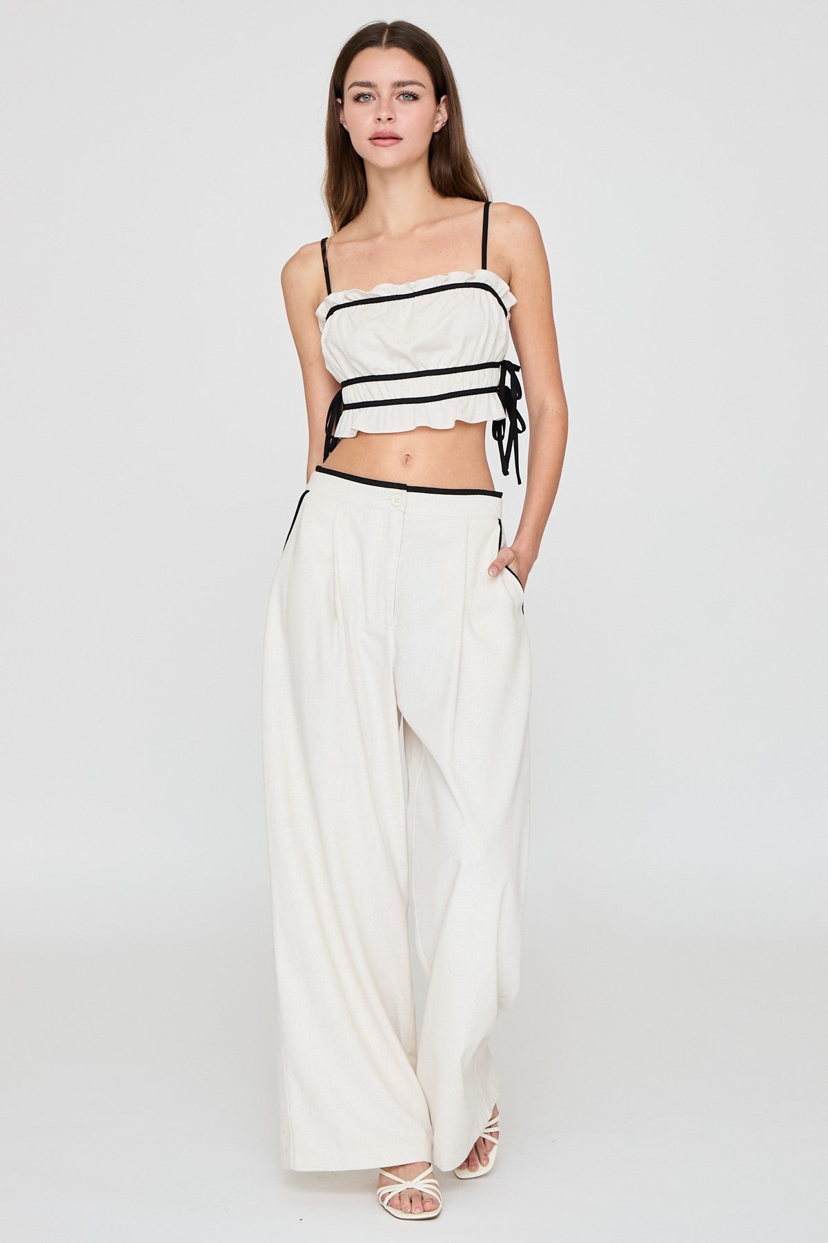 Mykonos Ruffle Crop Top & Wide Leg Pants Set