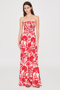 Smocked Strapless Wide Leg Print Jumpsuit