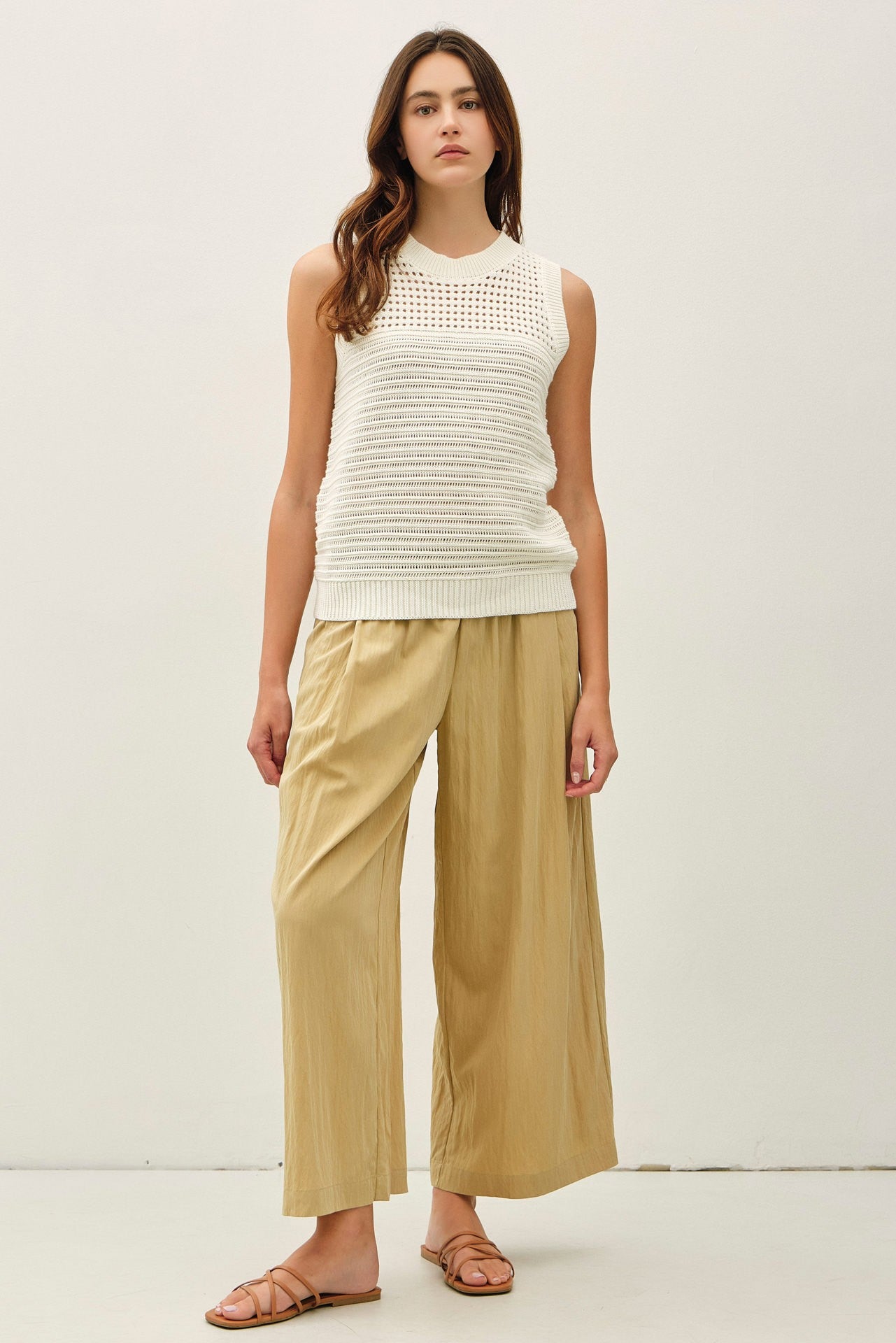 Coco Crochet Crew Neck Cropped Sweater Top
