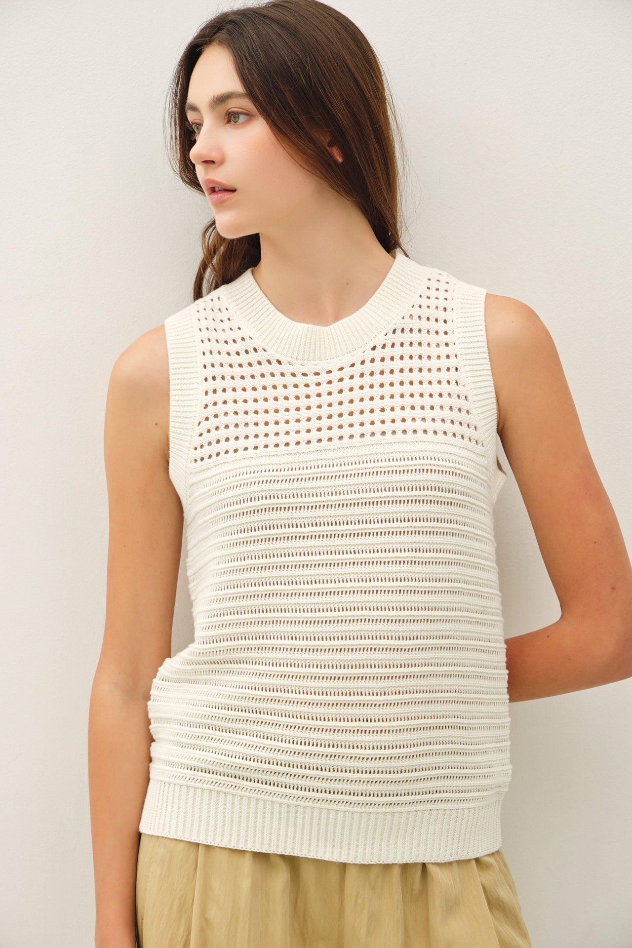 Coco Crochet Crew Neck Cropped Sweater Top