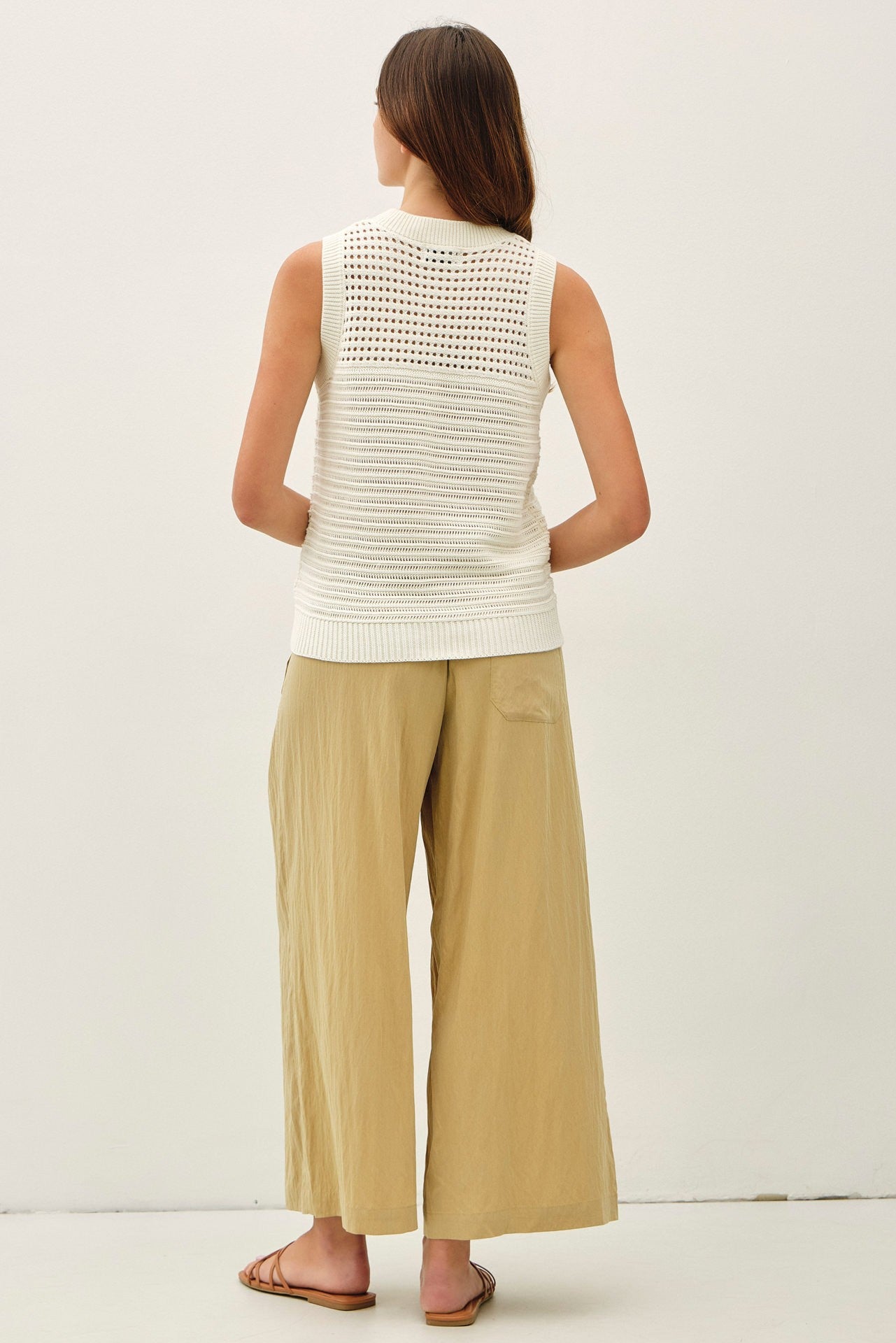 Coco Crochet Crew Neck Cropped Sweater Top