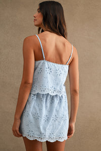 Perla Floral Eyelet Scallop Top & Mini Skirt Set