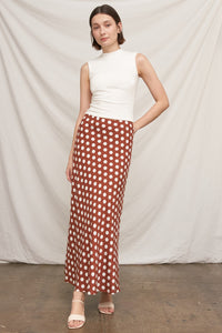 Café au Lait Polka Dot Bias Cut Maxi Skirt