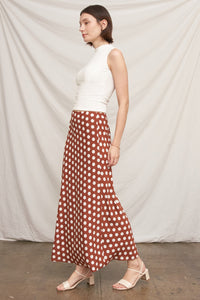 Café au Lait Polka Dot Bias Cut Maxi Skirt