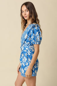 Antoinette Floral Puff Sleeve Belted Romper