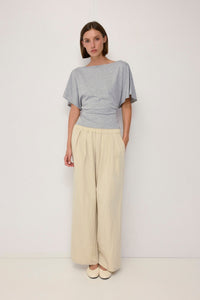 Margaux Tie Waist Boat Neck Knit Top in Grey