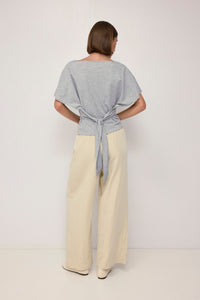 Margaux Tie Waist Boat Neck Knit Top in Grey