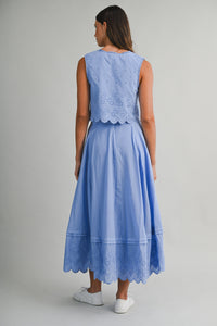 Eyelet Crop Top And Midi Skirt Set in Periwinkle