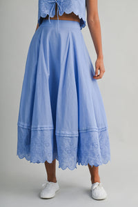 Eyelet Crop Top And Midi Skirt Set in Periwinkle