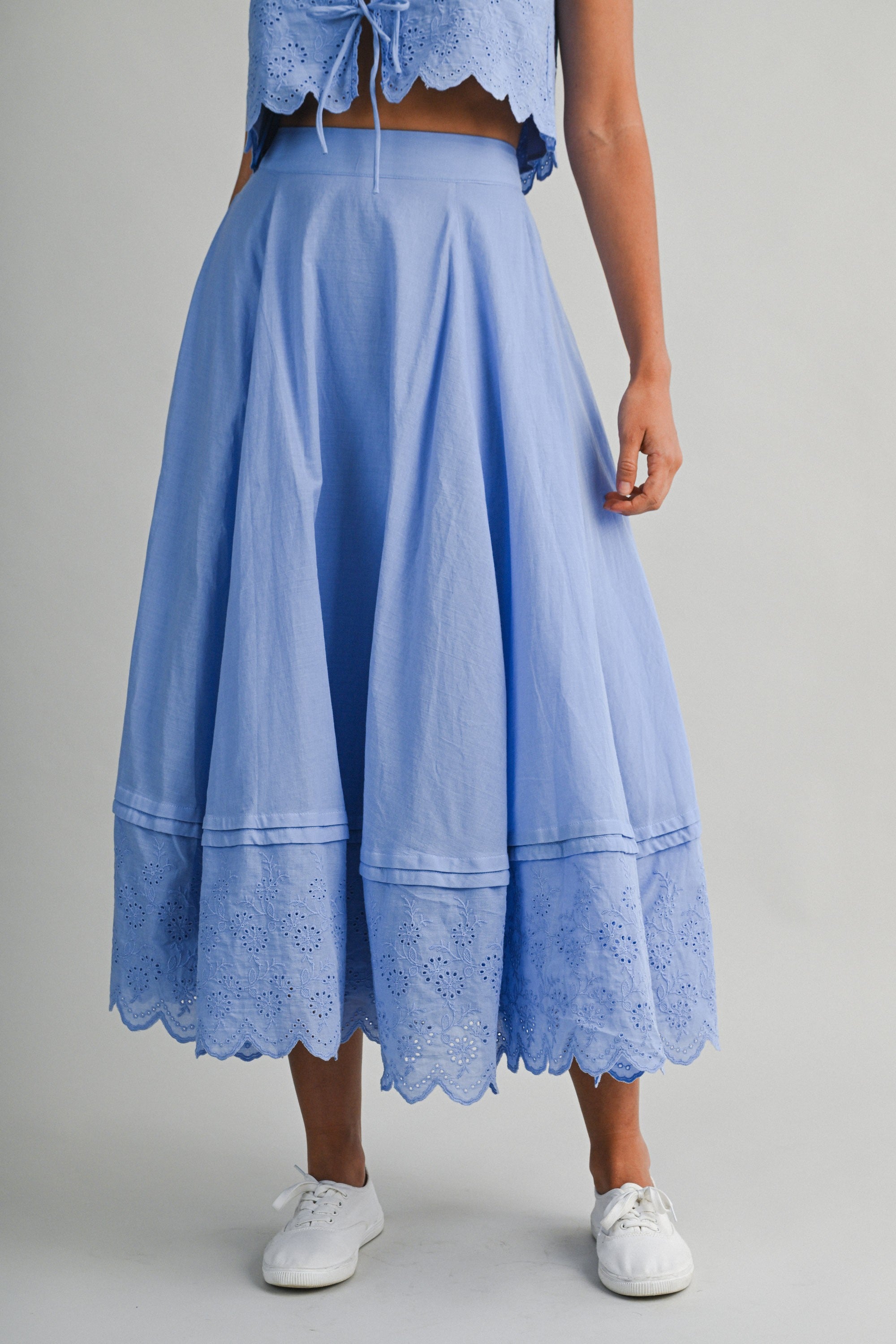 Eyelet Crop Top And Midi Skirt Set in Periwinkle