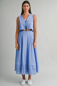 Eyelet Crop Top And Midi Skirt Set in Periwinkle