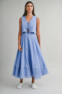 Eyelet Crop Top And Midi Skirt Set in Periwinkle