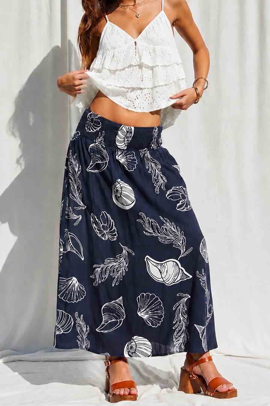 Shell Seeker Printed Smocked Maxi Skirt