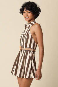 Henley Stripe Belted Halter Romper