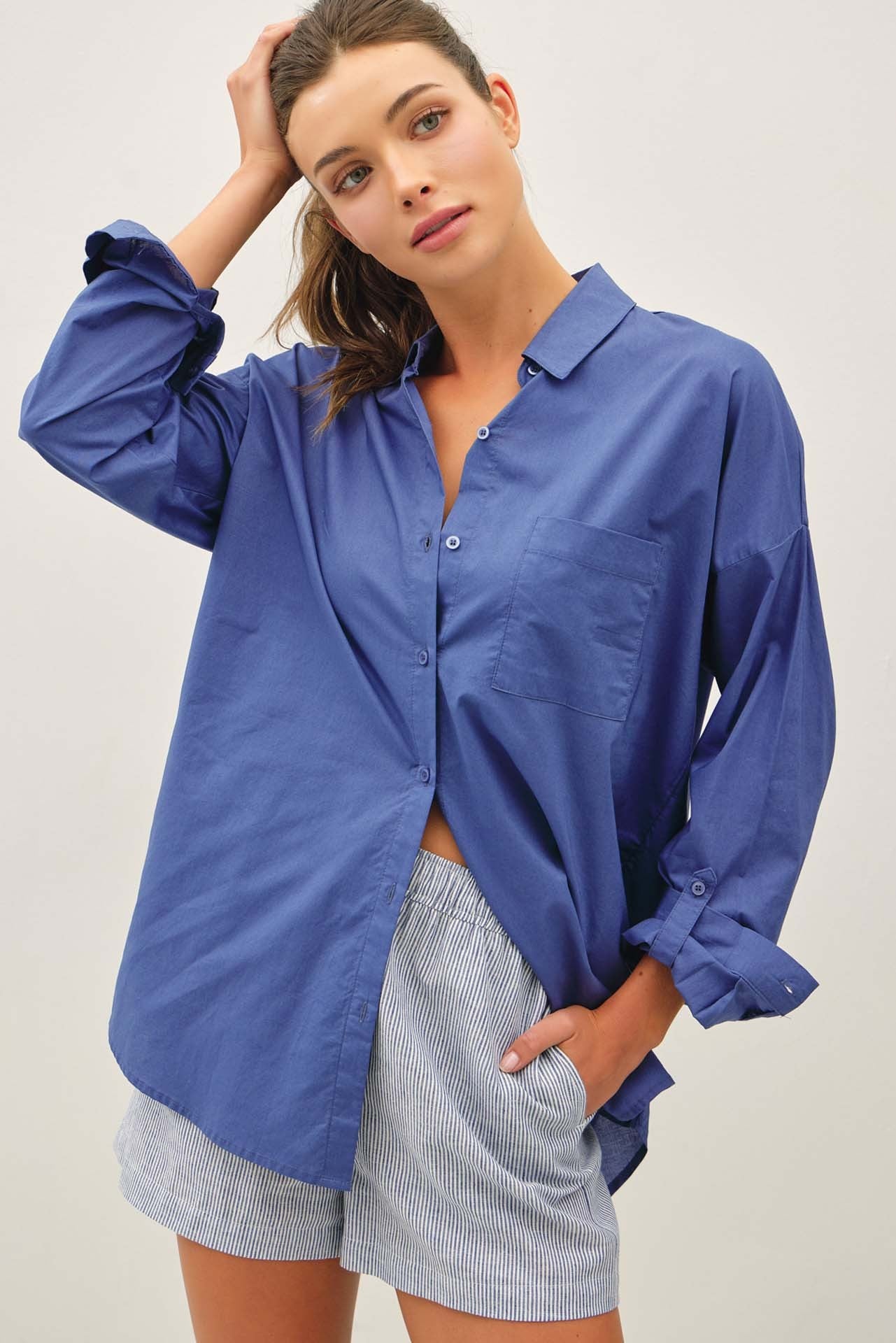 Breezy Day Oversized Cotton Button Down Shirt