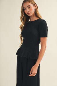 Boucle Peplum Knit Sweater Top