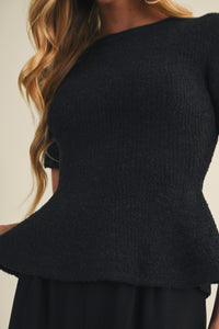 Boucle Peplum Knit Sweater Top