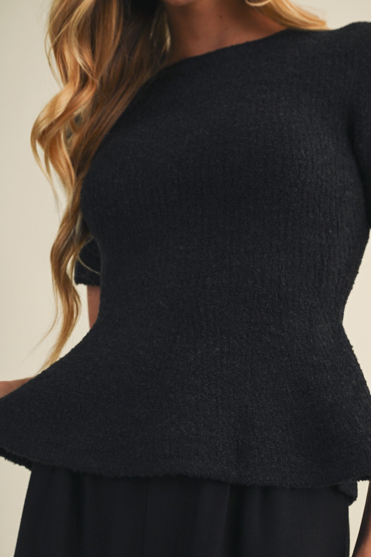 Boucle Peplum Knit Sweater Top