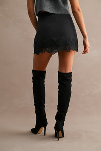 Lisette Floral Lace Trim Mini Skirt in Black