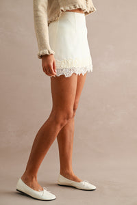 Lisette Floral Lace Trim Mini Skort in Cream