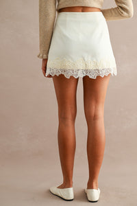 Lisette Floral Lace Trim Mini Skort in Cream