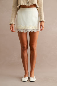 Lisette Floral Lace Trim Mini Skort in Cream