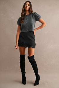 Lisette Floral Lace Trim Mini Skirt in Black