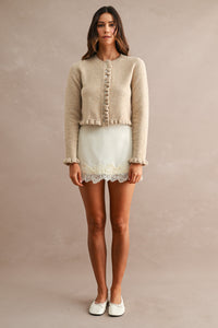Lisette Floral Lace Trim Mini Skort in Cream