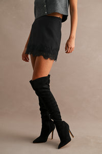 Lisette Floral Lace Trim Mini Skirt in Black