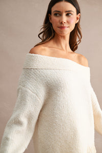 Off Shoulder Lace Trim Sweater in Cream