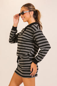 Rally Stripe Collared Top & Skort Set in Black — back view on model