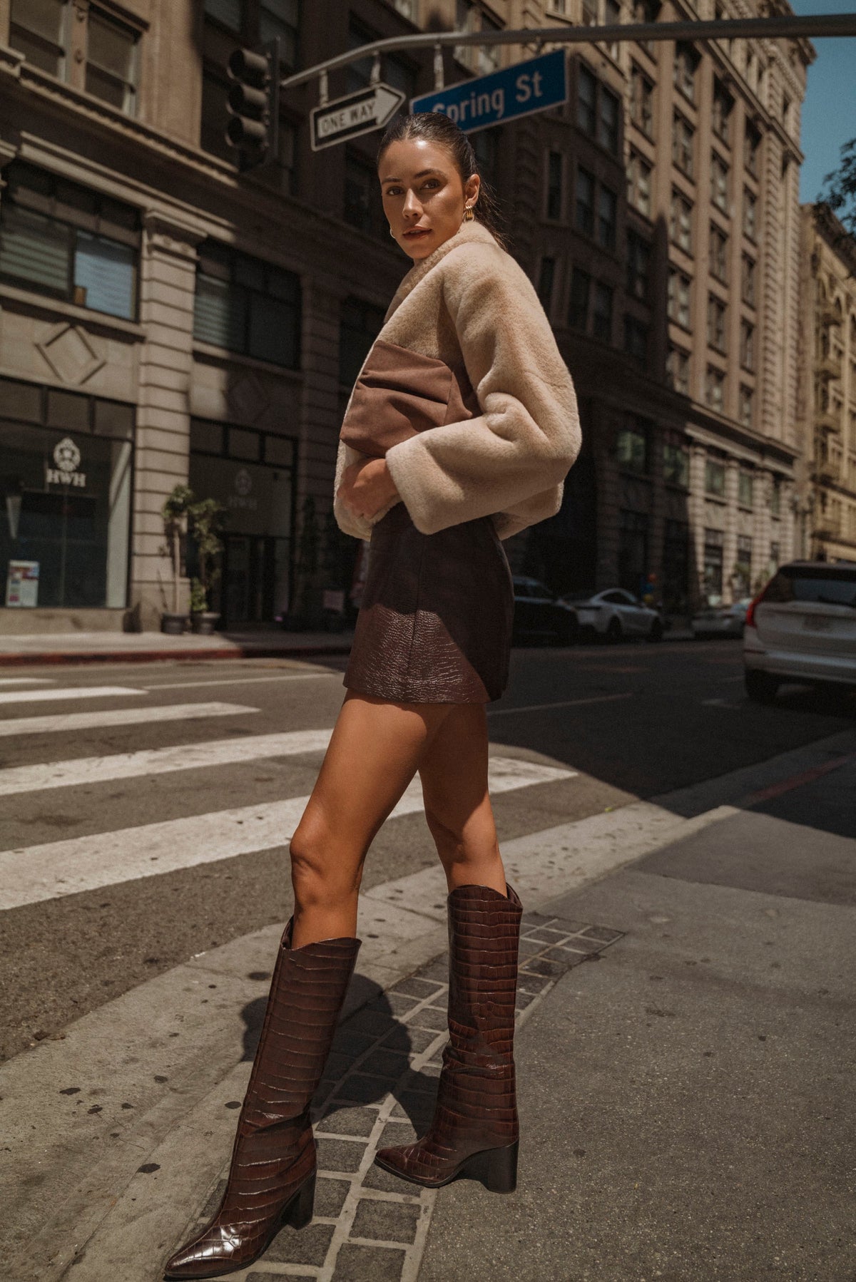 Crocco High-Waisted Faux Leather Mini Skort