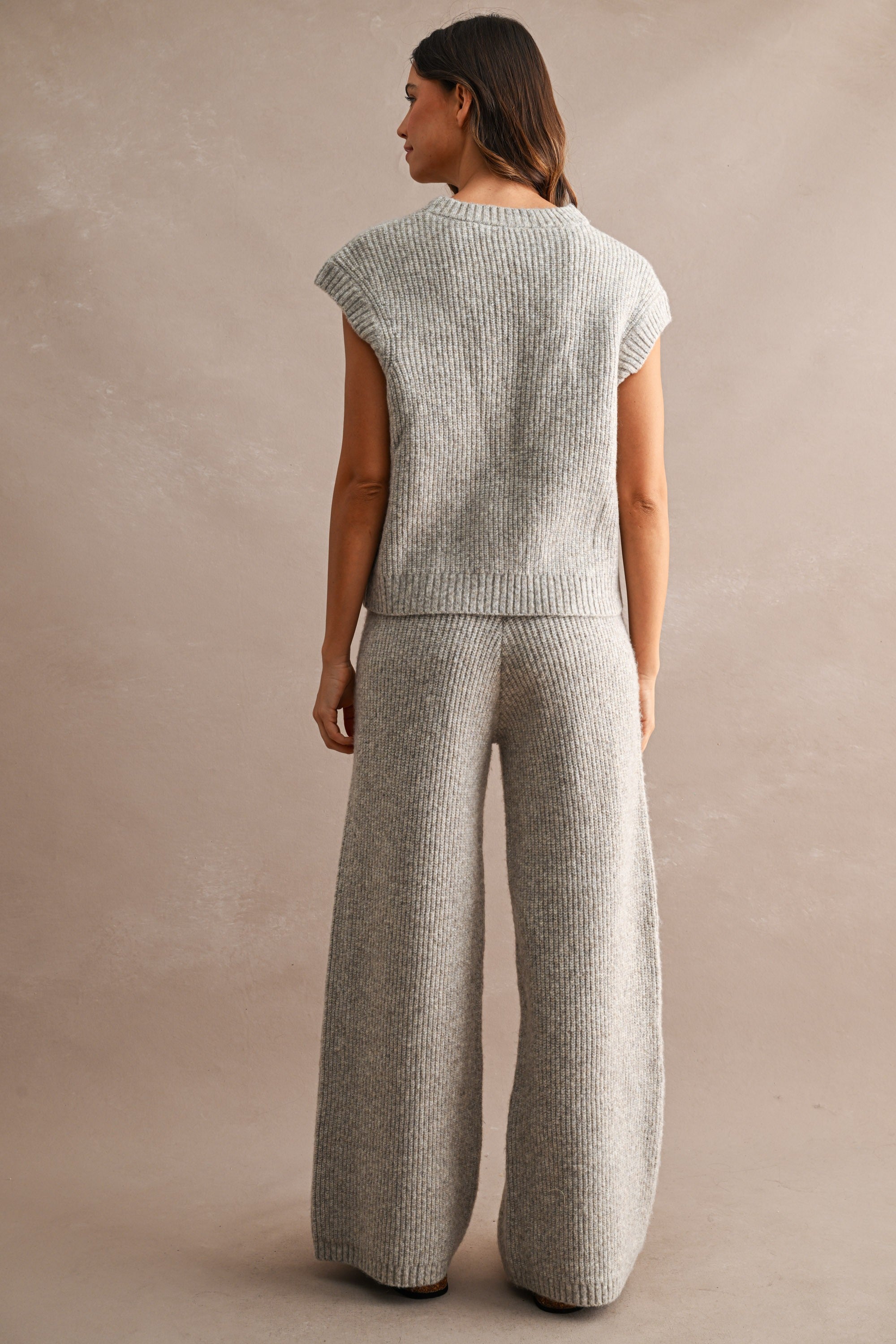 Nora Ribbed Knit Sweater Top & Wide Leg Pants Set