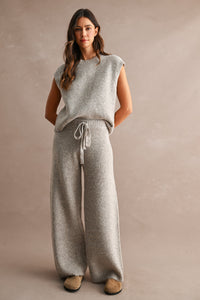 Nora Ribbed Knit Sweater Top & Wide Leg Pants Set