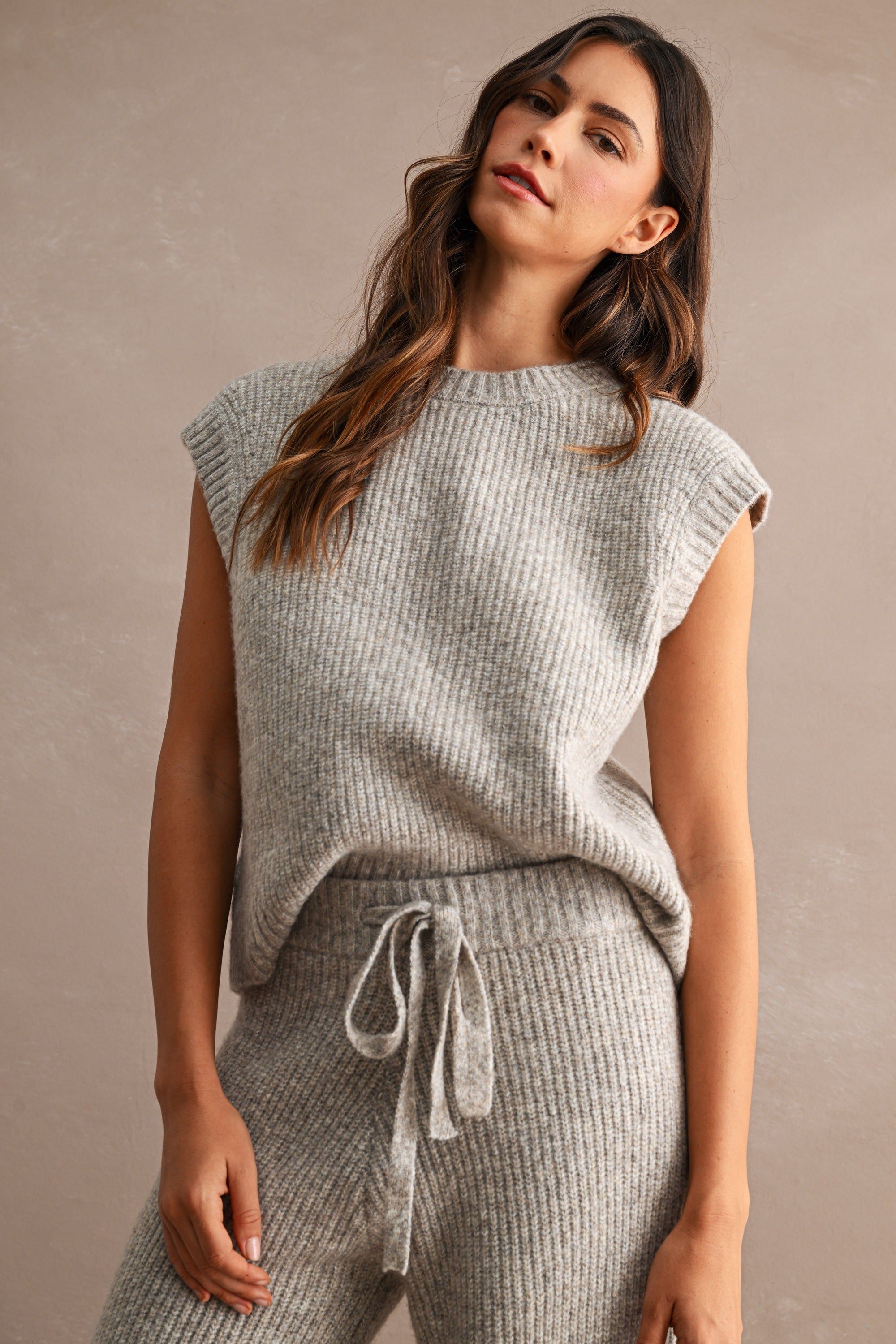 Nora Ribbed Knit Sweater Top & Wide Leg Pants Set