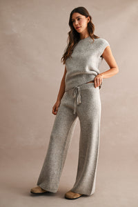 Nora Ribbed Knit Sweater Top & Wide Leg Pants Set