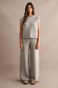 Nora Ribbed Knit Sweater Top & Wide Leg Pants Set