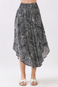 Driftwood Abstract Print Smocked Midi Skirt