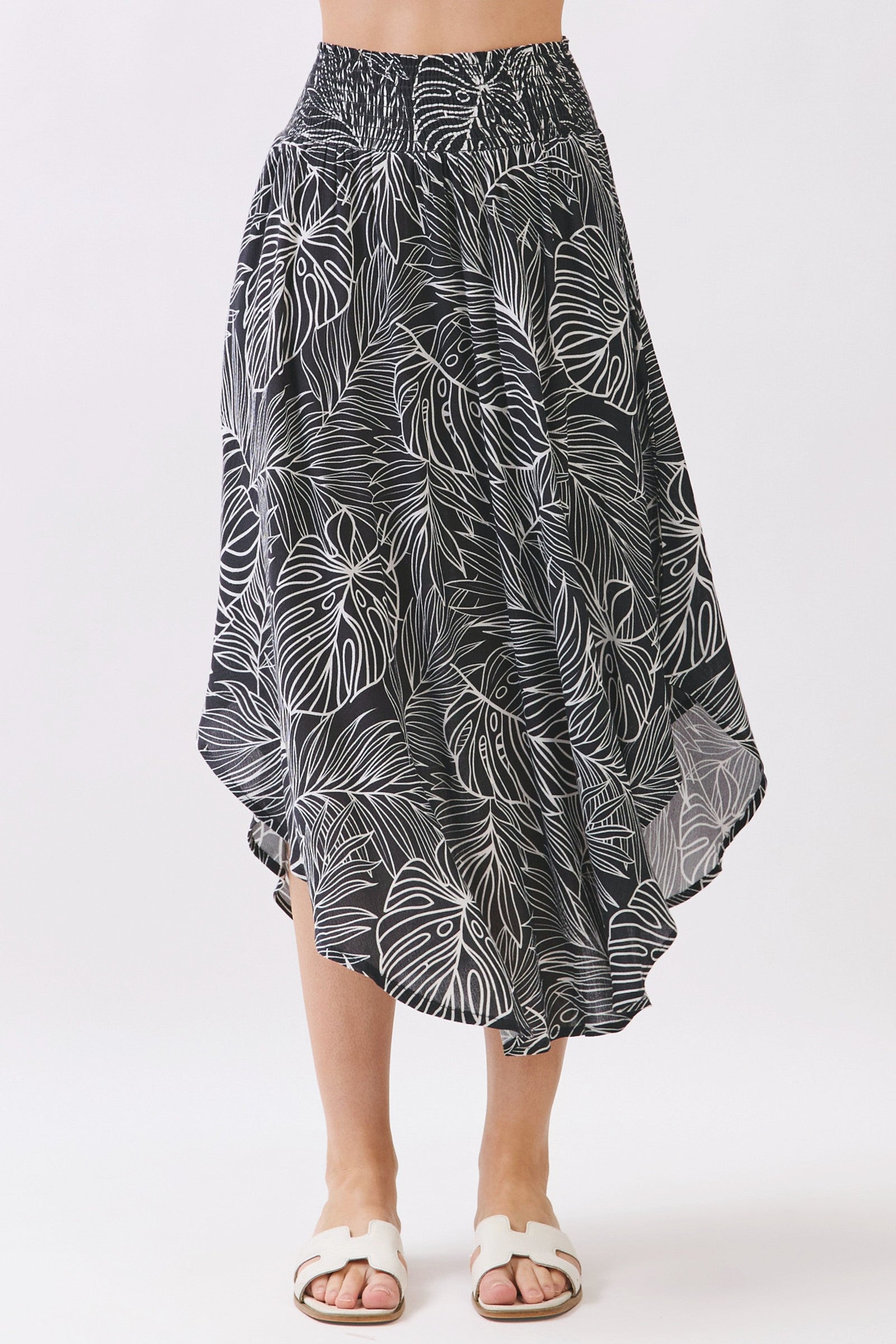 Driftwood Abstract Print Smocked Midi Skirt
