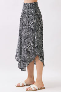 Driftwood Abstract Print Smocked Midi Skirt