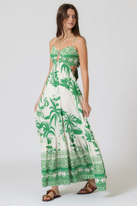 Tropics Calling Palm Print Cutout Back Maxi Dress