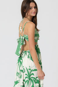 Tropics Calling Palm Print Cutout Back Maxi Dress