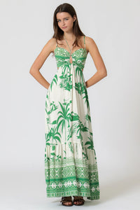 Tropics Calling Palm Print Cutout Back Maxi Dress