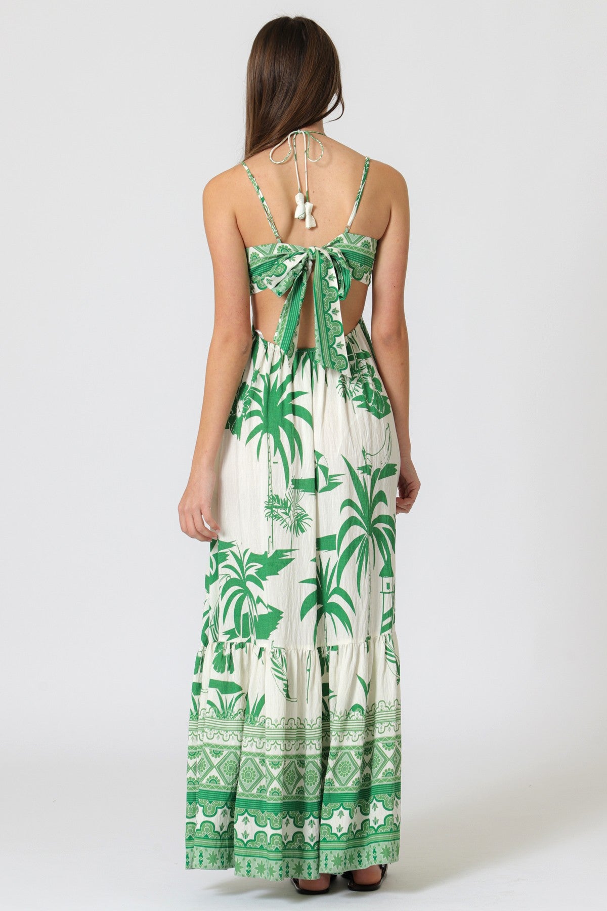 Tropics Calling Palm Print Cutout Back Maxi Dress