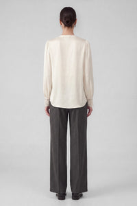 Lacet Satin Lace Trim Blouse in Ecru