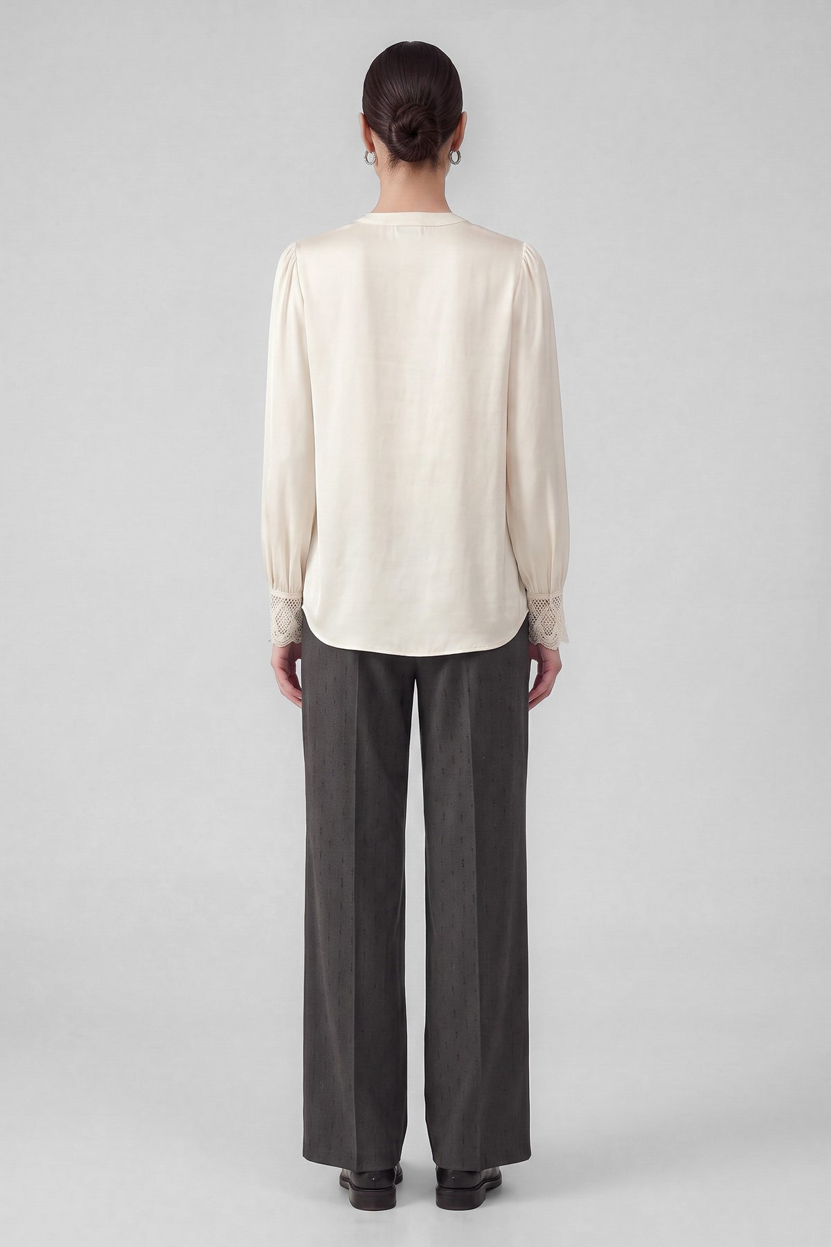 Lacet Satin Lace Trim Blouse in Ecru