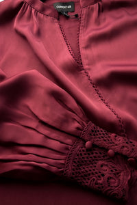Lacet Satin Lace Trim Blouse in Red
